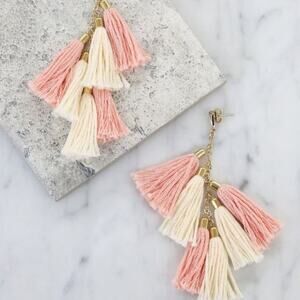 New Ettika Daydreamer Tassel Earrings Pink & Gold